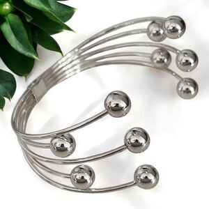 New Cuff Bracelet Ball End Modernist Silver Tone Statement - 11S
